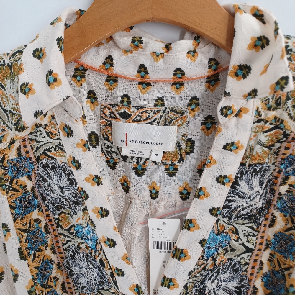 Anthropologie Floral Puff Sleeve Mini Dress Cotton XS - Picture 8 of 14
